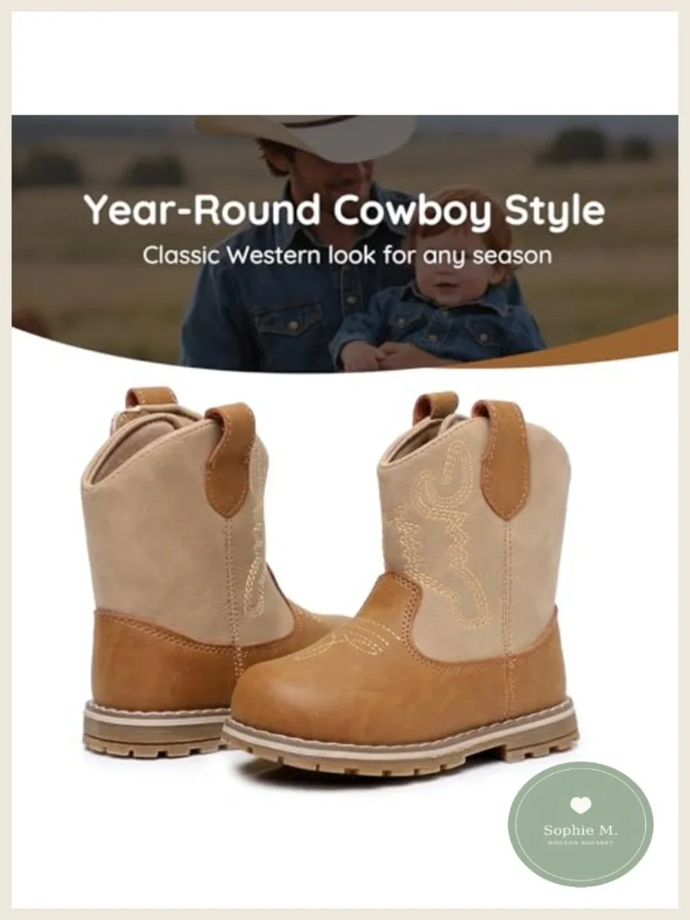 Baby Toddler Cowboy Boots Boys Girls Hook Loop Faux Leather Non-Slip